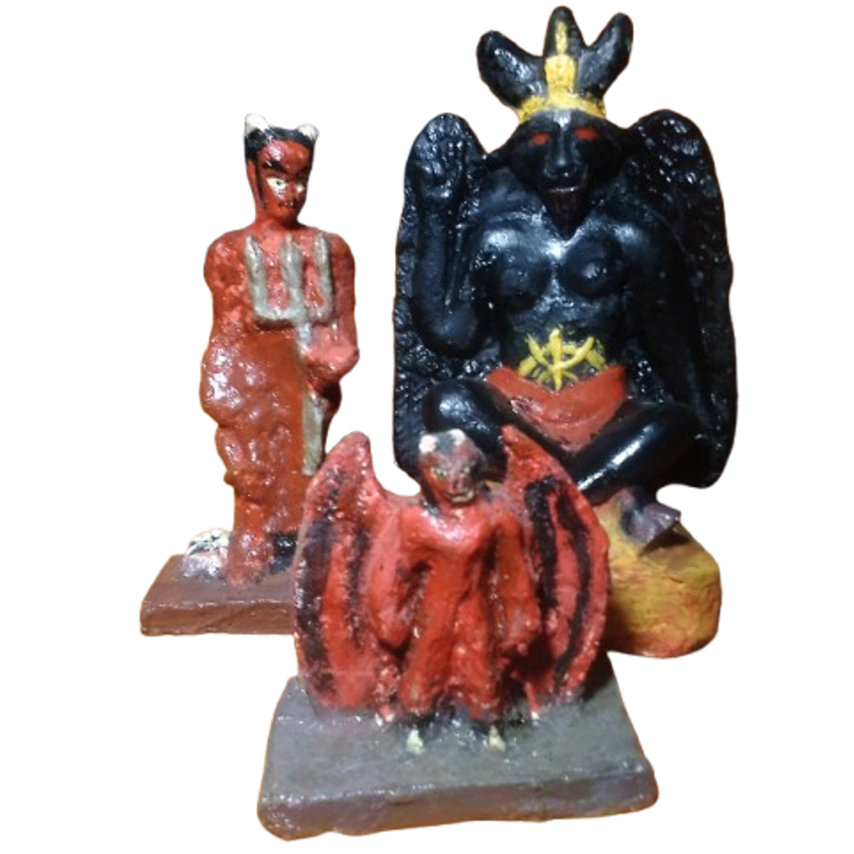 Kit Esculturas Diabo Demônio Belzebu Gárgula Imagem Satanismo Quimbanda Magia Negra