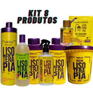Progressiva Lisoterapia 1L Sem Formol Kit Shampoo e Condicionador Pós Química + 5 Produtos