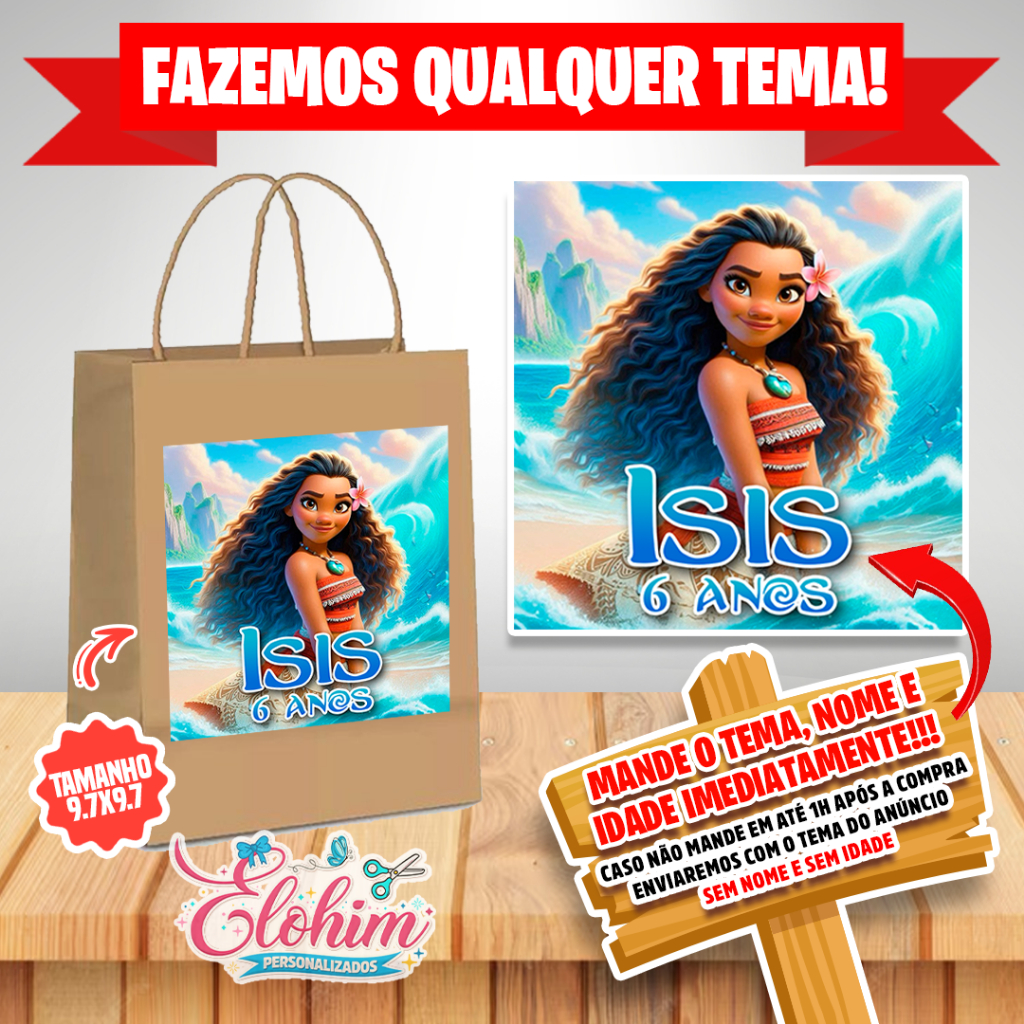 Rótulo Adesivo para personalizar sacolas craft - Moana | Shopee Brasil