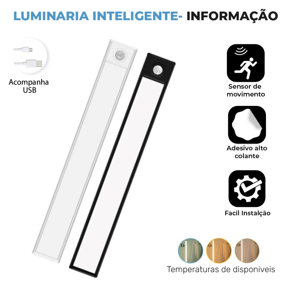 Luz Led com Sensor de Movimento Sem Fio Recarregável