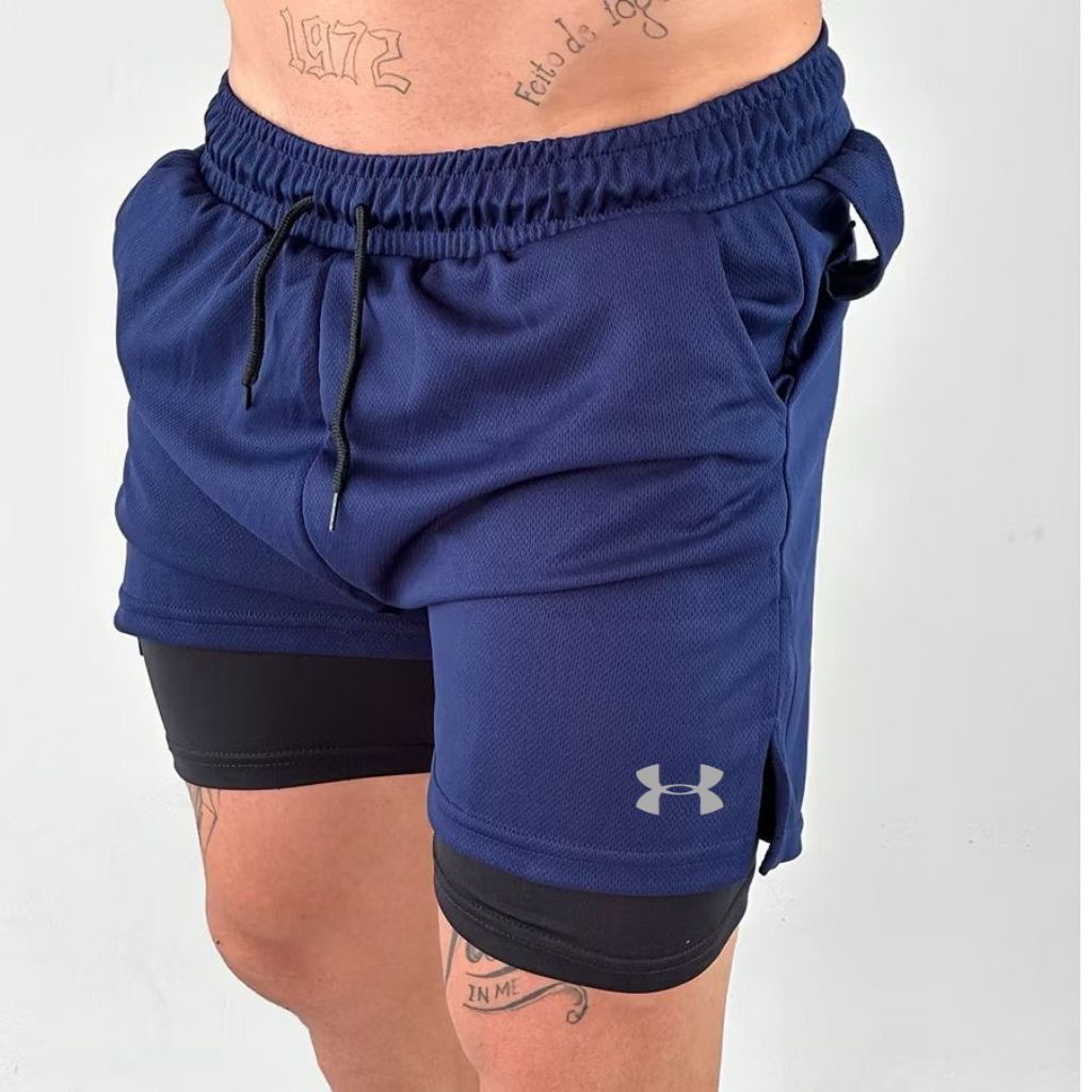 Bermuda Short Masculino 2 em 1 Forro Duplo Fitness para Atividades físicas academia