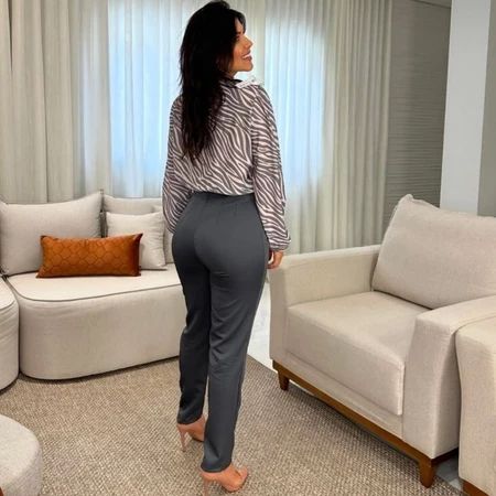 Calça feminina alfaiataria zara cintura alta com zíper na lateral acompanha cinto