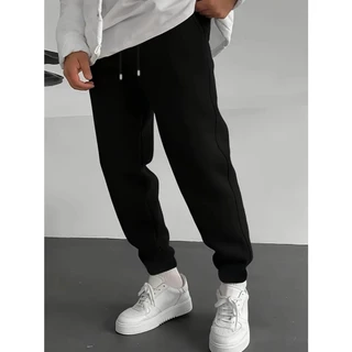 Calças Esportivas Masculinas de Cor Sólida - Poliéster, Tecido de Malha, Calças Casuais para Corrida e Fitness