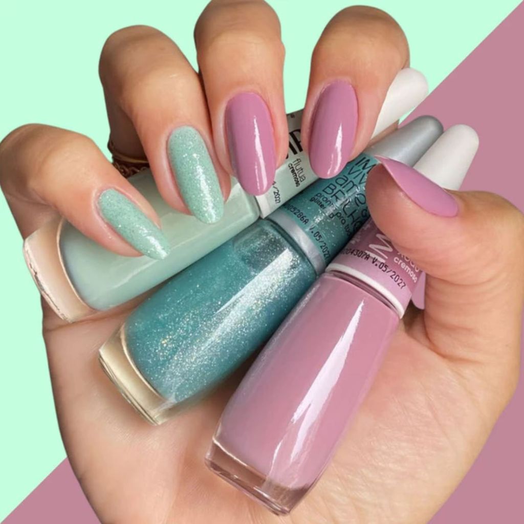 Kit 3 Esmaltes Impala Cores Clássicas Vibrantes Verde Bebê Glitter Rosa ...