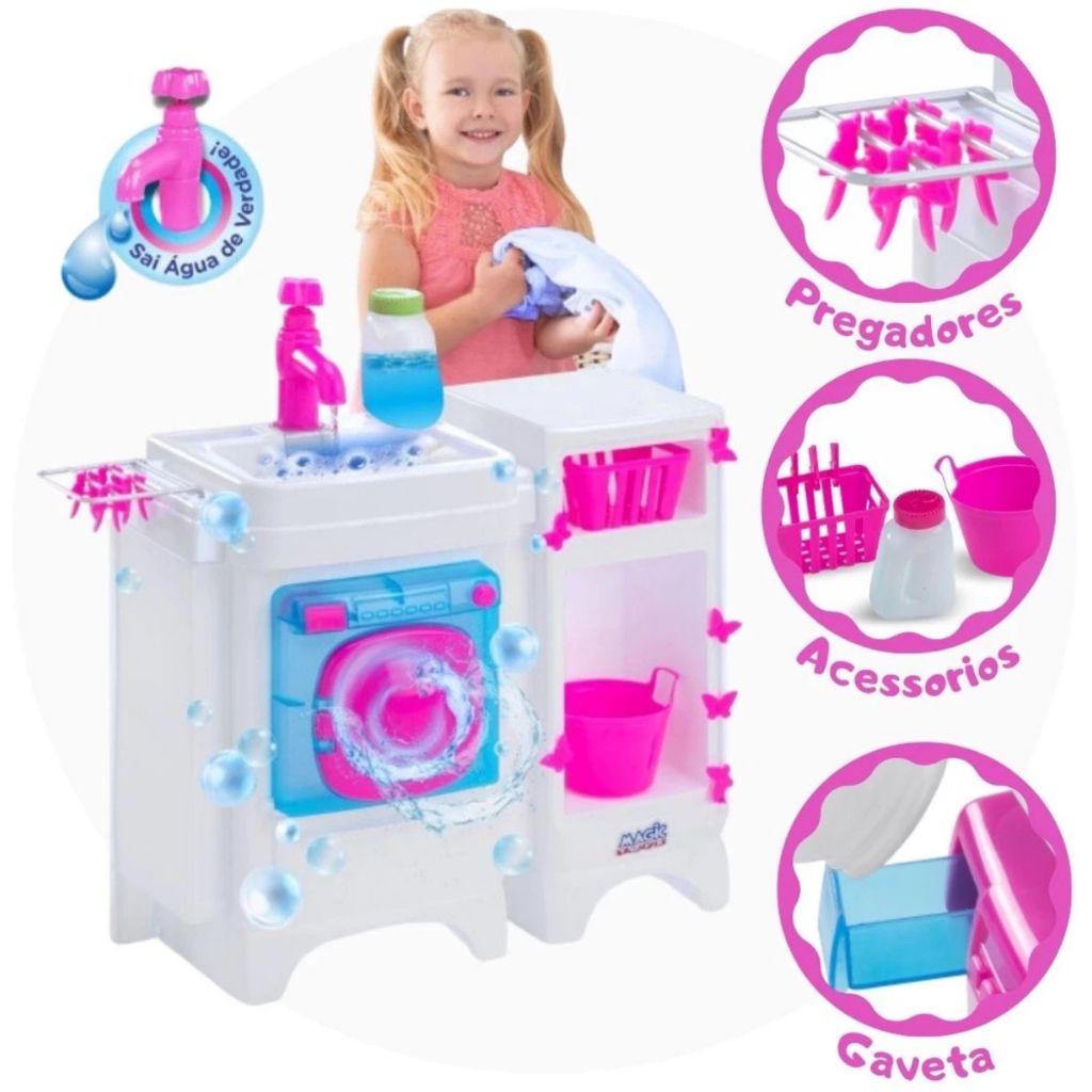 Brinquedo Lavanderia Infantil Lava-Lava Sai Água De Verdade com ...
