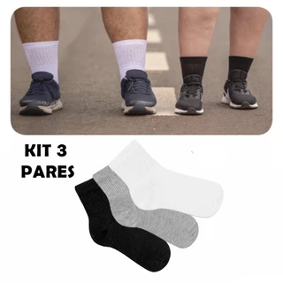 Kit 03 Pares Meias Plus Size Cano Médio Canela Gorda Larga Grande Grossa Não Aperta Algodão Unissex