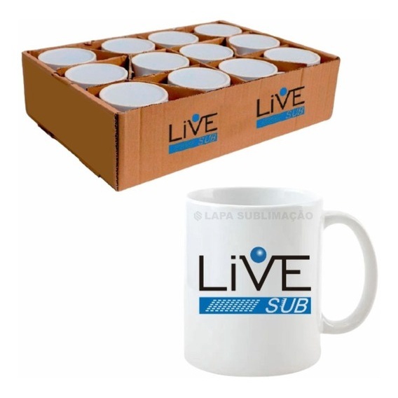 12 Caneca Branca Live Aaa Para Sublimação Porcelana - A Pronta Entrega E Com Garantia!