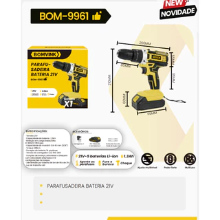 Parafusadeira Furadeira 21v 1 Baterias Com Maleta Completo BOMDER 9960-9961