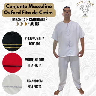 Conjunto Masculino 2 Peças Oxford Fita de Cetim Umbanda Candomblé em Oxford do P ao GG