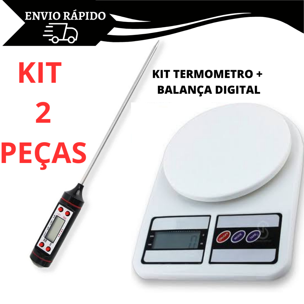 Balança de Cozinha Digital Para Pesar Alimentos 10kg com Termômetro ...