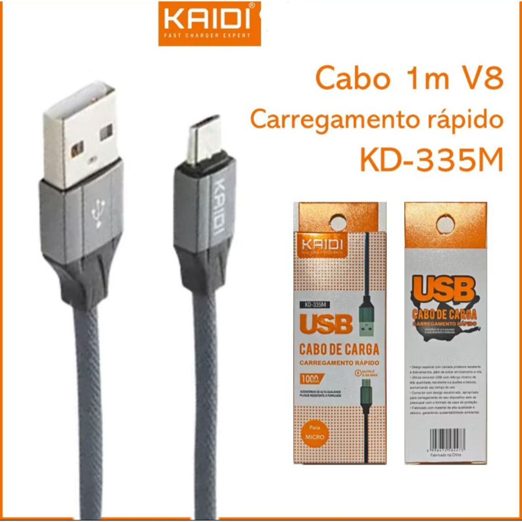 Cabo de Carregamento Rápido 1Metro USB Para Micro-USB/V8 KD-335M ...