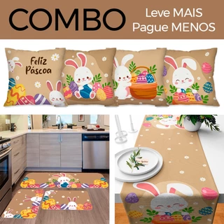 COMBO PÁSCOA: KIT 04 CAPAS DE ALMOFADAS + KIT 3 TAPETES DE COZINHA + TRILHO DE MESA - 01