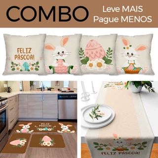 COMBO PÁSCOA: KIT 04 CAPAS DE ALMOFADAS + KIT 3 TAPETES DE COZINHA + TRILHO DE MESA - 02