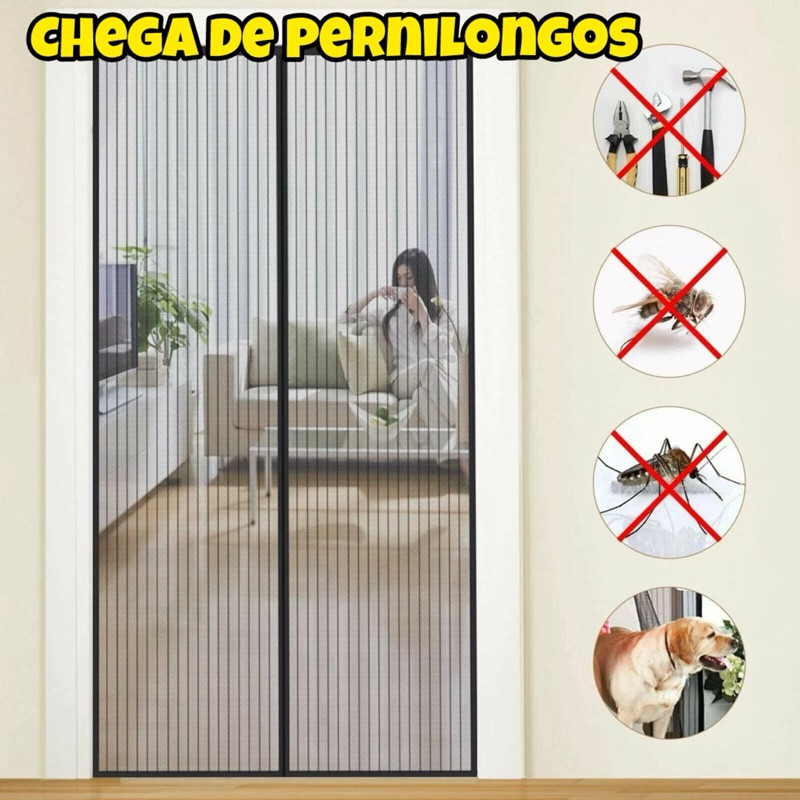 Cortina tela Mosqueteira anti inseto para Porta magnética mosquiteiro ...