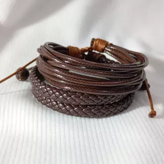 Kit 2 Pulseiras Sociais Combo Elegante Corda Couro Marrom