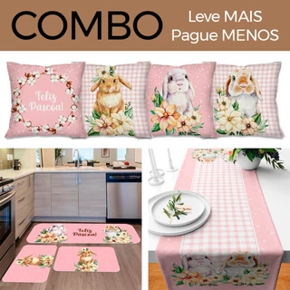 COMBO PÁSCOA: KIT 04 CAPAS DE ALMOFADAS + KIT 3 TAPETES DE COZINHA + TRILHO DE MESA - 04