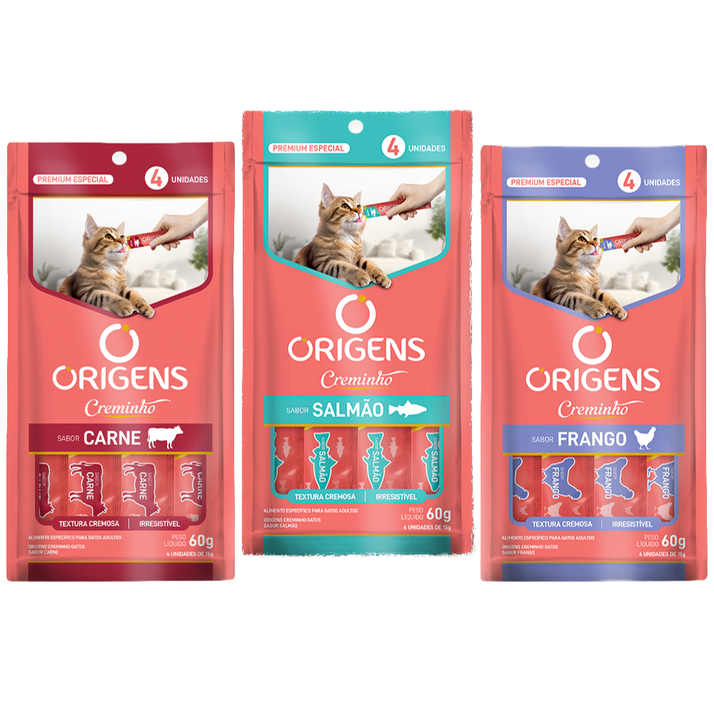 Kit 3 Cartelas Petisco para Gatos Origens Creminho tipo truly Churu 60g ...