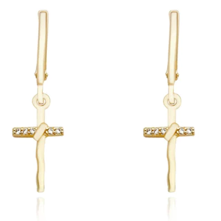 Brinco Banhado a Ouro Crucifixo Trançado Cravejado em Oferta na Shopee