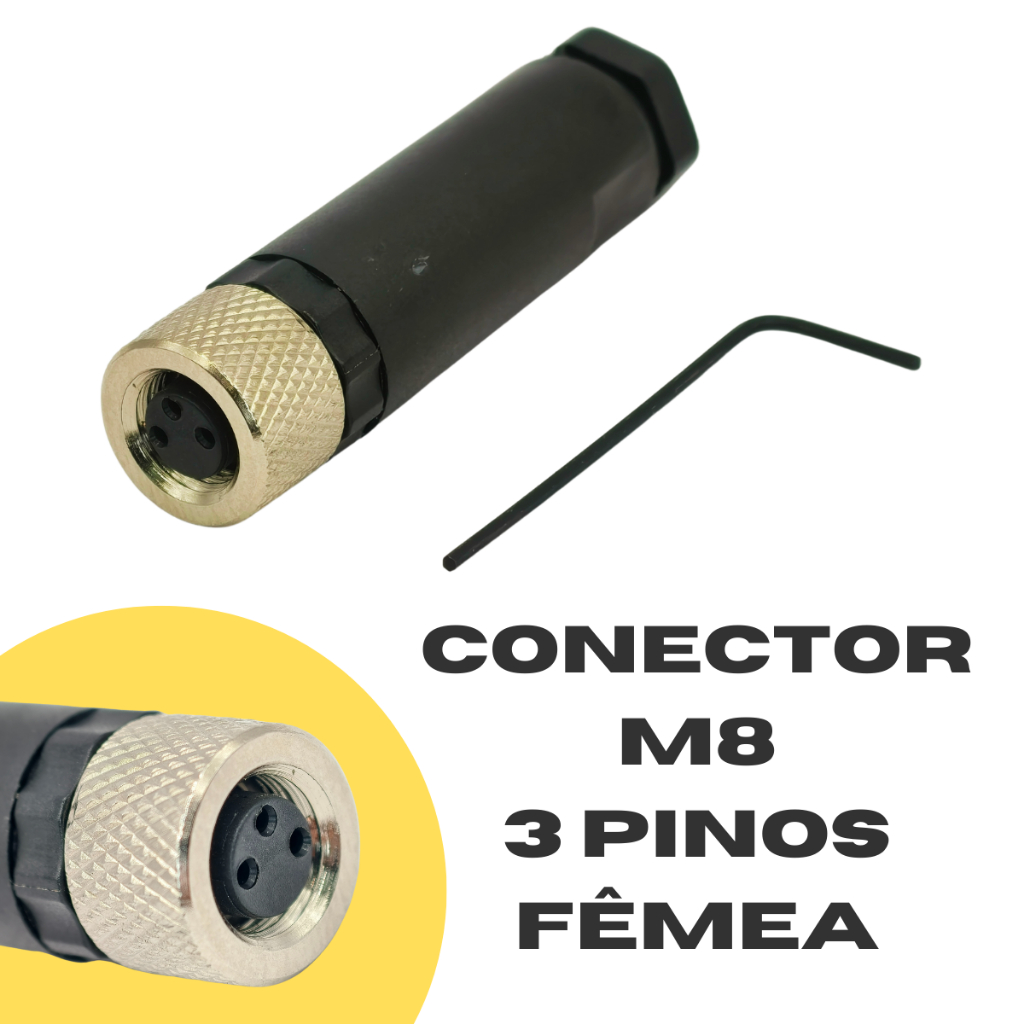 Conector M8 3 Pinos Fêmea Reto Para Sensor Painel | Shopee Brasil