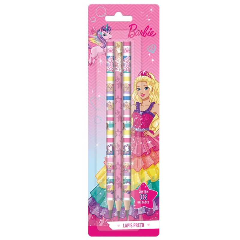 Lápis Escolar da Barbie - Cartela com 3 unidades