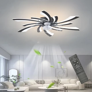 【Daksan】Ventilador de Teto Com Led Lâmpada Controle Remoto Baixo Ruído Ventilador 110-220V Preto