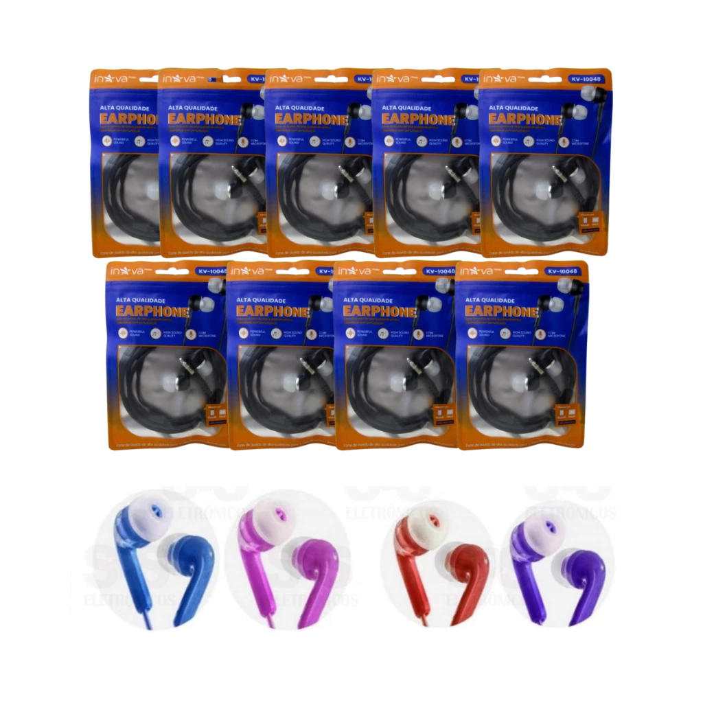 kit 10/5/3 fones de ouvido com microfone INOVA colorido P2 Intra-Auricular