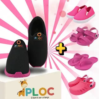 Kit 2 Pares:Tênis Ploc Anatômico Calce Fácil PRETO COM SOLA PINK + Produto Adicional PLOC em Oferta na Shopee