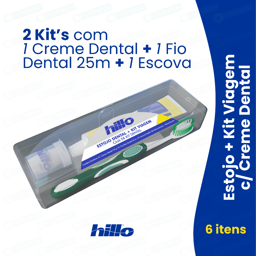 Kit 2 Estojo Higiene Bucal Viagem c/ creme dental 70g, escova de dente ...