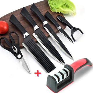 Kit de Facas + Afiador Amolador Para Churrasco Profissional Antiaderente 7 Peças bestlu em Oferta na Shopee