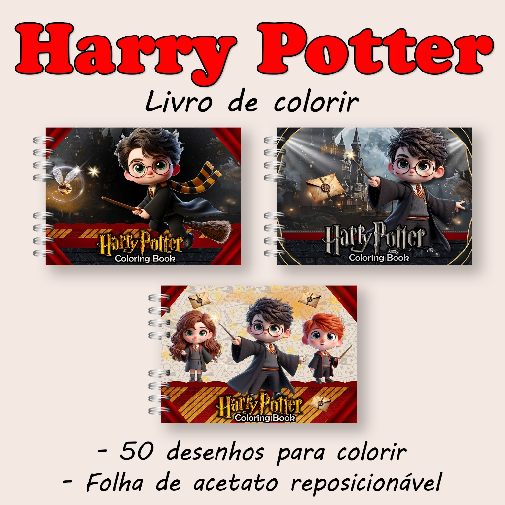 Livro de colorir - Harry Potter - Capa Dura - 50 folhas 180gramas ...