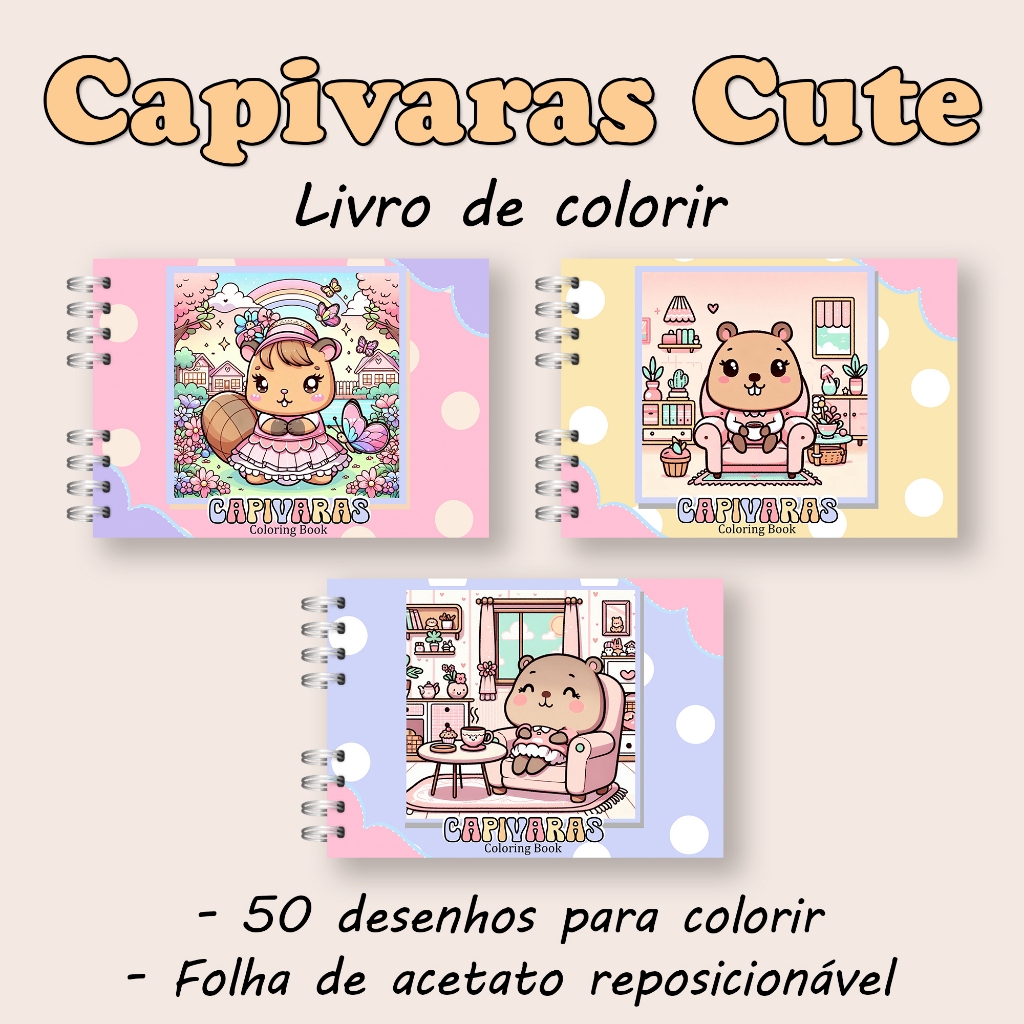 Livro de colorir - Capivaras - Capa Dura - 50 folhas 180gramas ...