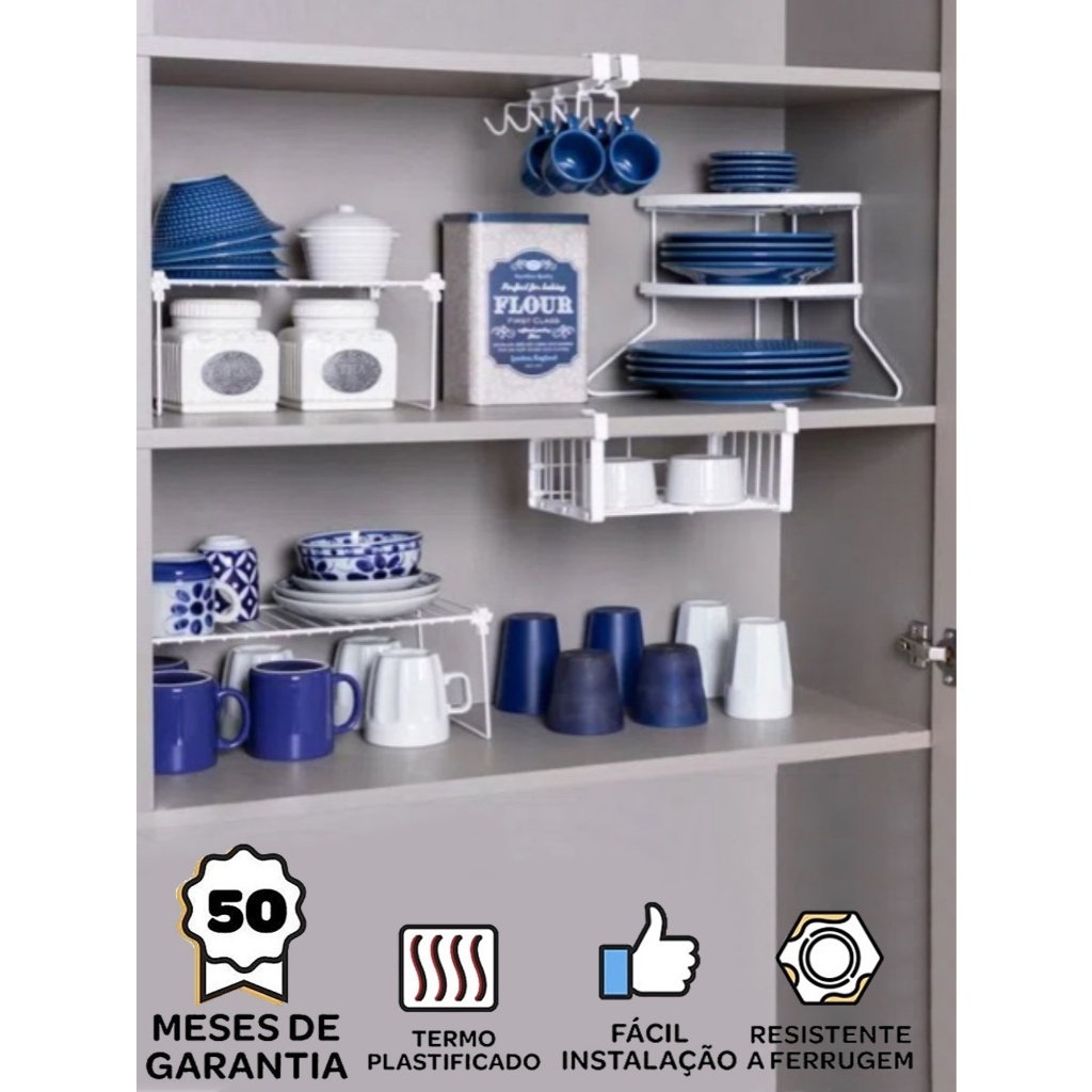 Kit Organizador De Armário Cozinha 5 Peças Aramado Termoplastificado ...