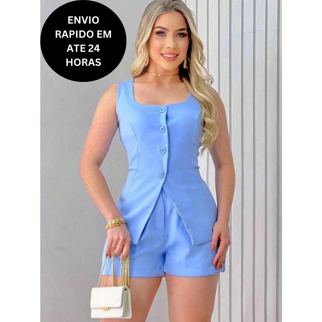 Short Social Short E Blusa Para Festa Conjunto Alfaiataria