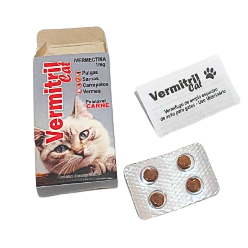 Vermitril gatos Anti Pulgas E Carrapatos 4 Comprimidos mastigáveis ...