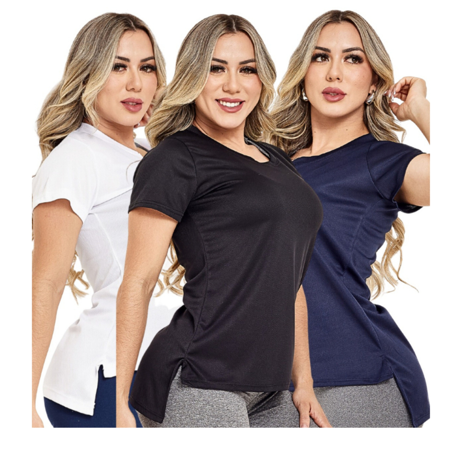 Kit 3 Camisetas Feminina Manga Curta Dry Fitness Para Treino Academia e ...