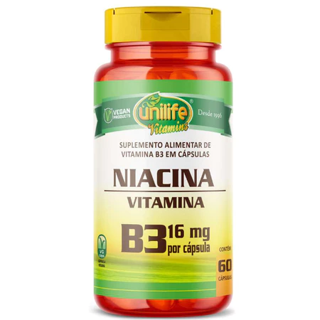 Vitamina B3 Niacina 60 Cápsulas 16mg Unilife