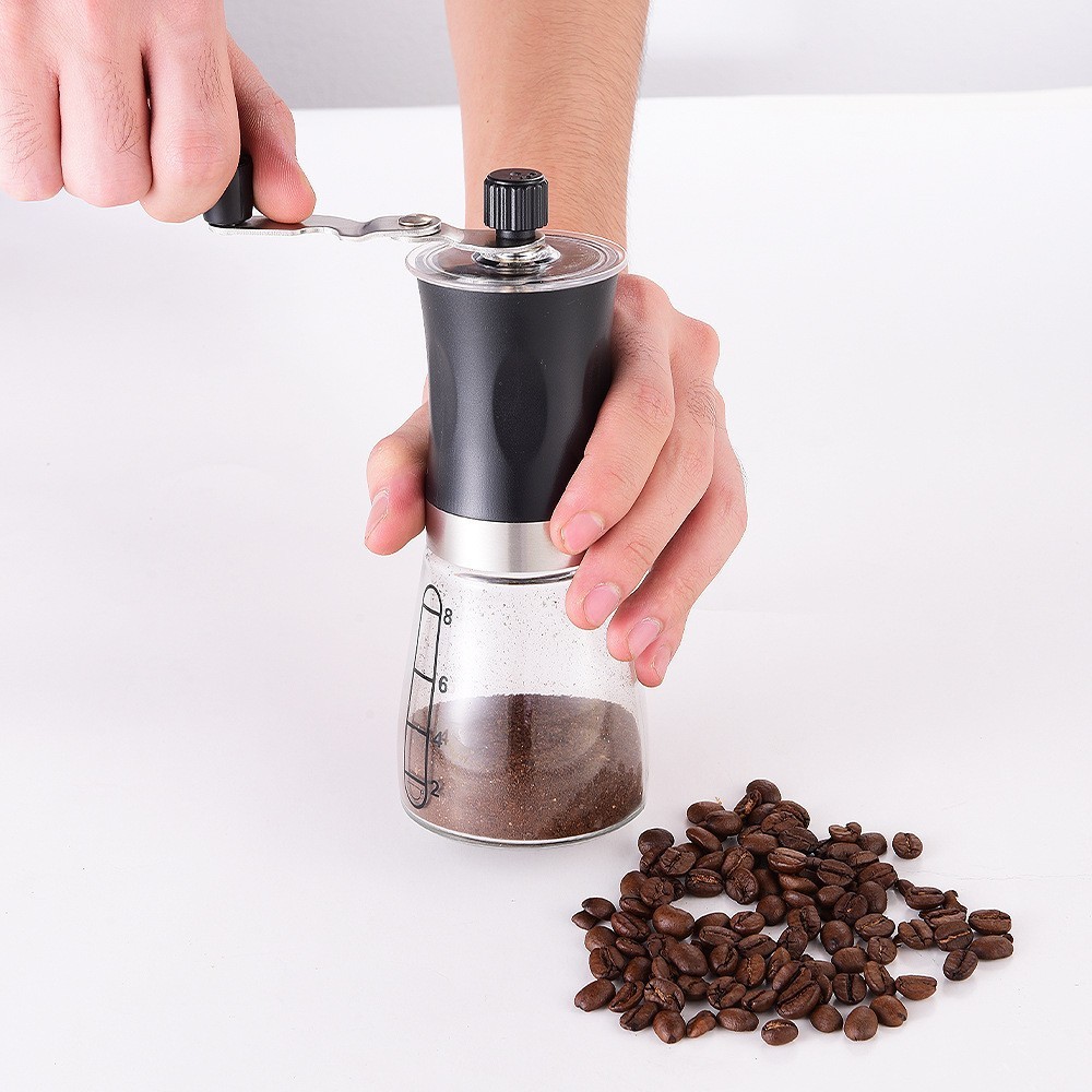 Moinho Moedor Café Grãos Manual Reservatório Vidro Regulagem