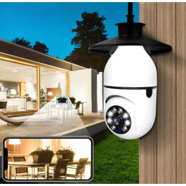 Câmera Lâmpada Movimento 360° Visão Noturna Sensor de Movimento com ...