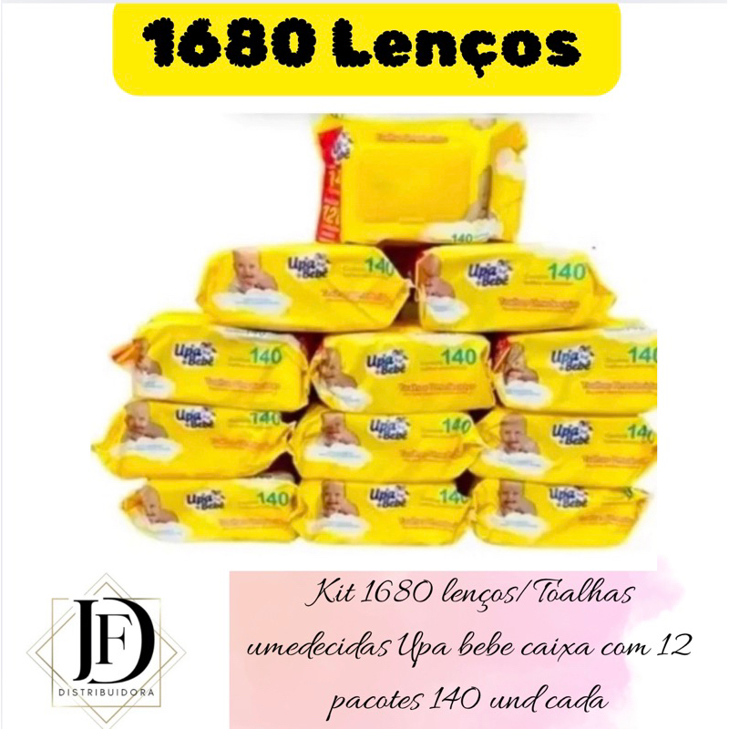 Kit 1680 lenços/Toalhas umedecidas Upa bebe caixa com 12 pacotes 140 und cada