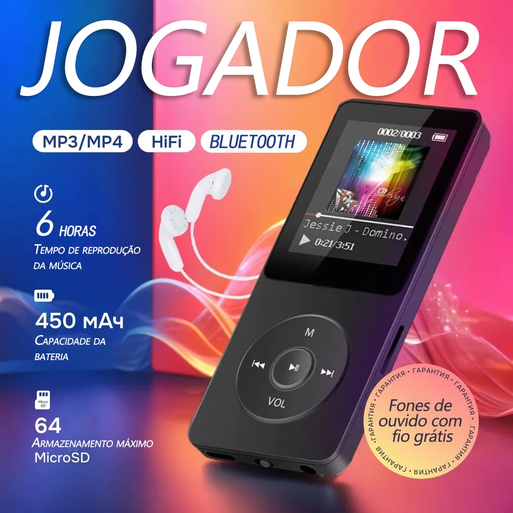 Leitor De Mp3 E Mp4 Com Tela De 1,77'' Bluetooth Players