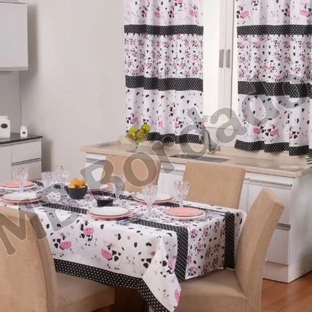 JOGO DE COZINHA KIT COM TOALHA DE MESA CORTINA PARA VITRO 200X130 CM CAFÉ ROSA.