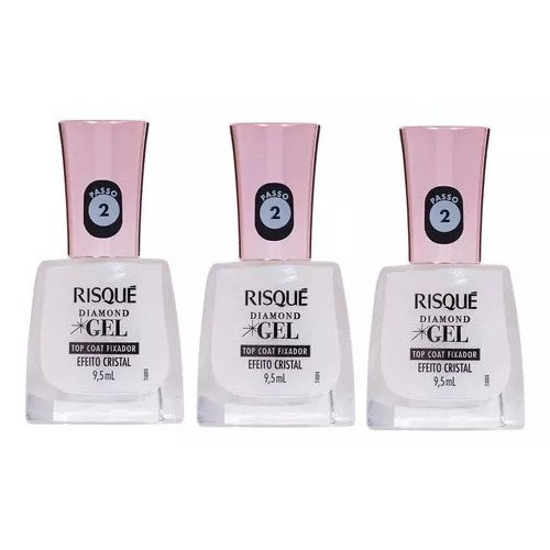 Top Coat Fixador Risque Diamond Gel Cristal Kit Com 3 Unidades | Shopee ...