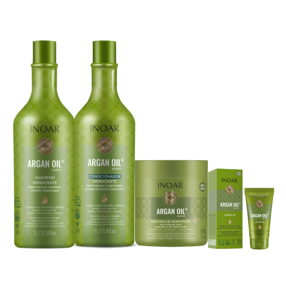 KIT INOAR ARGAN OIL SHAMPOO+CONDICIONADOR 1L+MÁSCARA 500G+LEAVE-IN 50G ...
