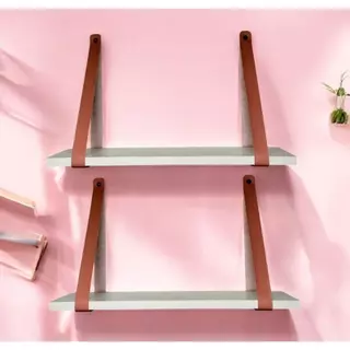 Kit 2 prateleiras mdf ideal para decoração/ quarto. alças em couro na cor rosa e caramelo varias cores! em Oferta na Shopee