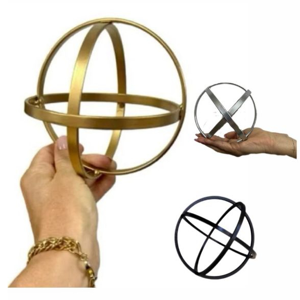 Enfeite Decorativo Esfera, Forma Geométrica Dourado ou Prata ou Preta