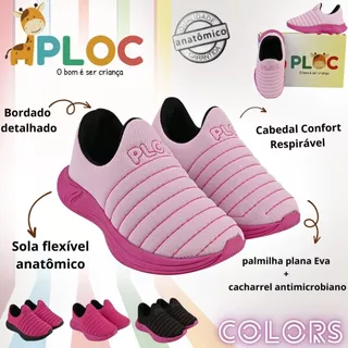 Tênis Ploc Colors Infantil Menina Calce Fácil Jogging Anatômico Rosa em Oferta na Shopee