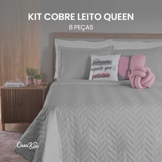 Kit Cobre Leito 08 Peças Elegance Colcha Casal Queen