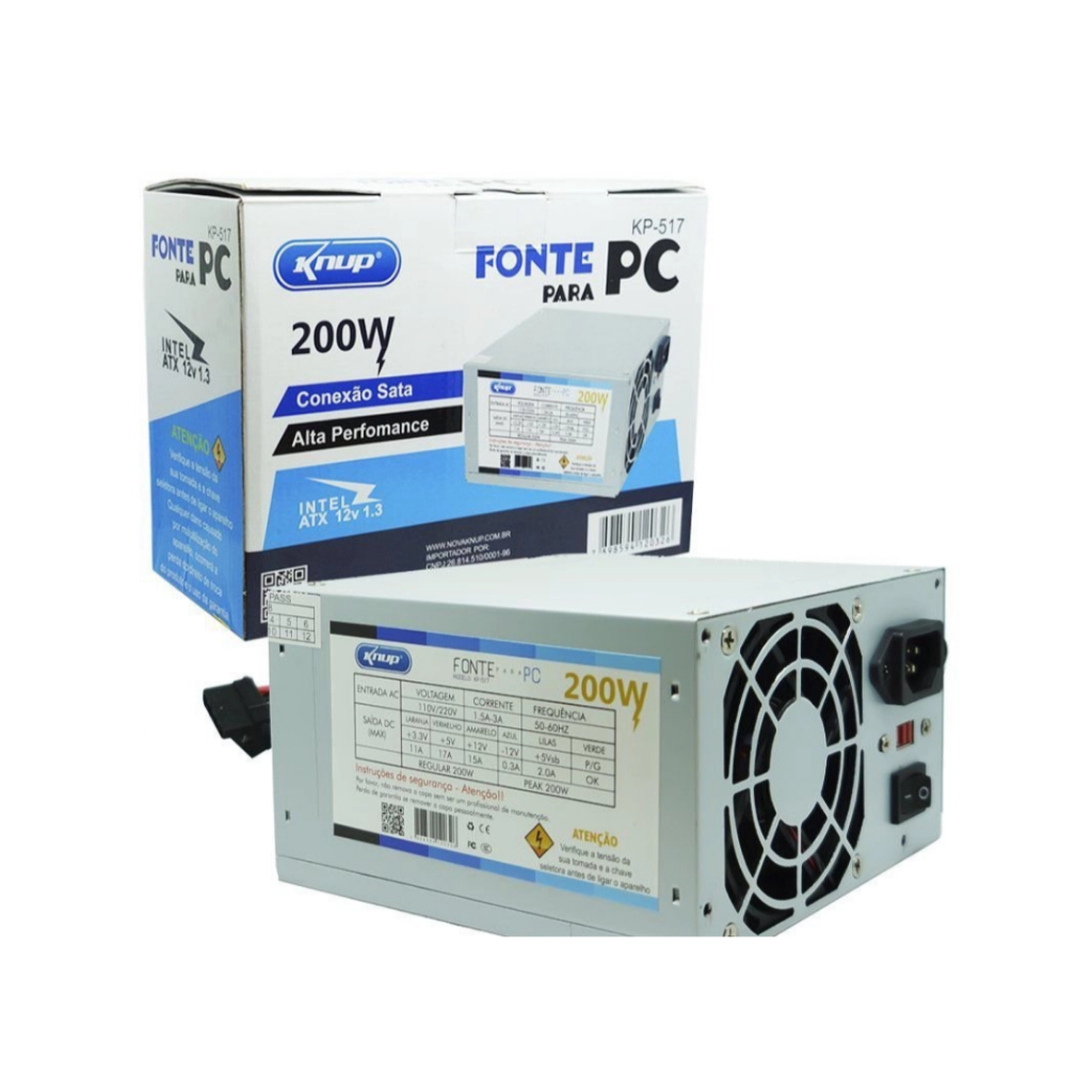 Fonte Atx 12v 1.3 200w 20+4p Silenciosa Para Pc Gamer Bivolt kp517