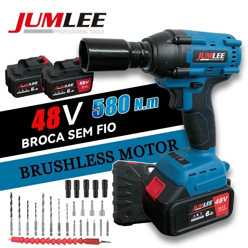 Chave de Impacto Sem Fio 48V 580Nm com 2 Baterias 6Ah | Shopee Brasil
