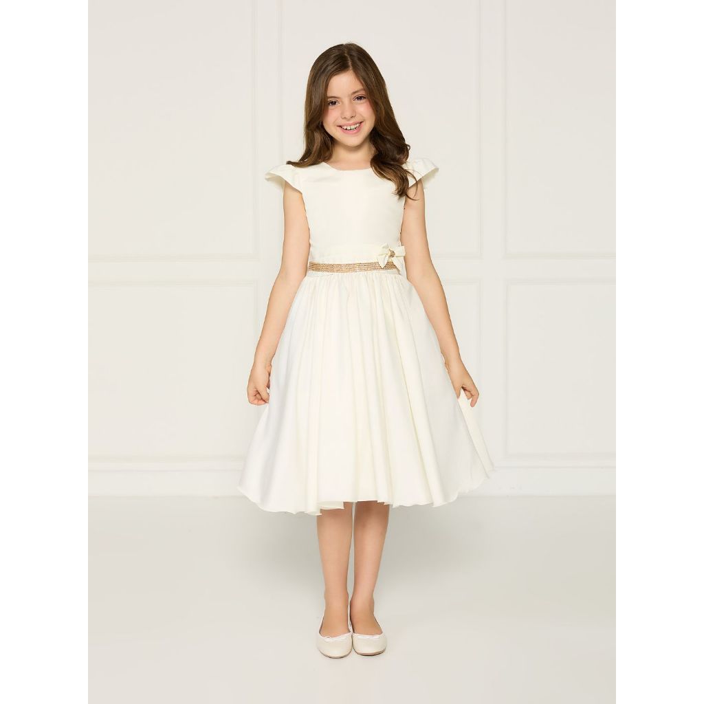 Vestido Infantil Casual Off White Liso Daminha Primeira Comunhão